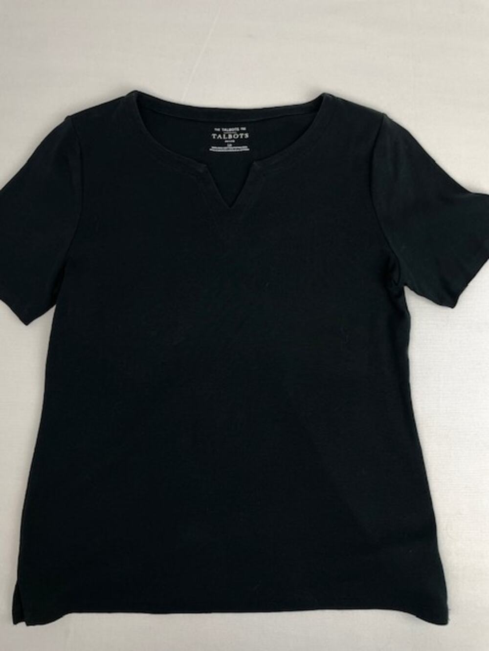 Talbots Pima Cotton Black V-Neck Tee Short Sleeve Petite LP Classic Top